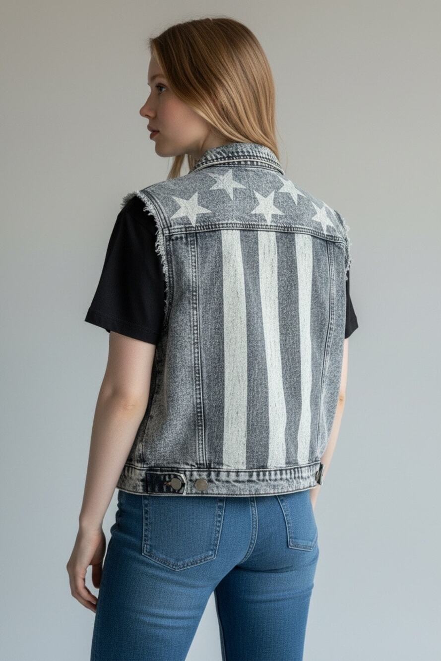 Pol Large Cropped Jean Jacket. American Flag